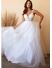 Beaded White Lace Tulle Shimmering Wedding Dress